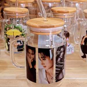 Byeon Woo-seok Ji Chang-wook Jang ki-yong Lovely Runner Glass Mug w/ Airtight lid & Straw 500ml (free sticker)