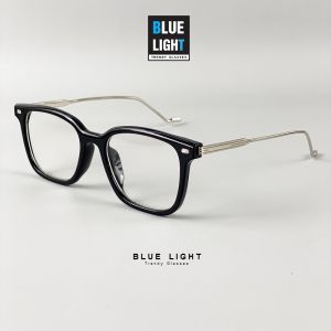 Gọng Kính Cận Kính Giả Cận Nam Nữ Mắt Vuông To Càng Kính KIm Loại Màu Đen Trong Suôt Bạc Hàn Quốc - BLUE LIGHT