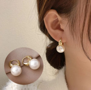 18k saudi gold pawnable pearl earrings high quality geometric stud earrings French ins vintage temperament fashion jewelry women