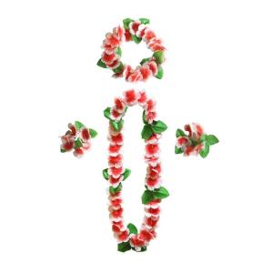 4PCS Hawaiian Lei SetLuaus Wreath Garland Hawaiian Leis Flower Headpiece Necklace Bracelet Birthday Holiday Party Favor