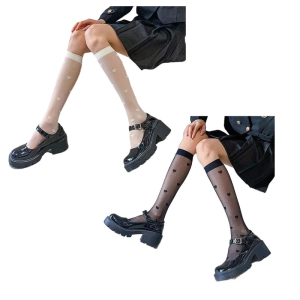 Women Girl Fashion Knee Highs Socks with Heart Summer Thin Sheer Silk Stockings Lolitas Calf Socks Knee Highs Stockings