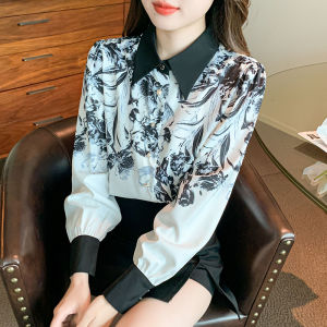 Ammin เสื้อเชิ๊ตผู้หญิงผ้าไหมซาตินพิมพ์ลายเสื้อแฟชั่นชั้นสูงไหมหม่อนเสื้อเชิ้ตลายดอกแฟชั่นแฟชั่นสไตล์ฤดูใบไม้ผลิและฤดูใบไม้ร่วง