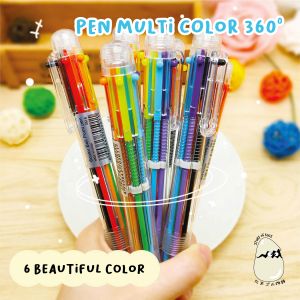 Pulpen 6 Warna Pena Ballpoint Pen Six-In-One-Color Pen Multicolor Viral Bolpoin Bolpen Warna 07mm