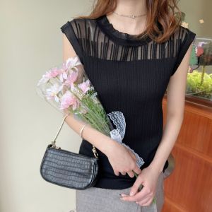 <1118> 2024 ฤดูร้อนใหม่ผ้าไหมน้ำแข็งแขนสั้น T เสื้อเชิ้ตผู้หญิงผ้าไหมแก้วแขนสั้นลูกไม้แขนสั้นเสื้อผู้หญิง