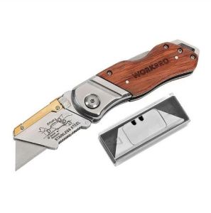 Dao rọc gấp gọn cán gỗ Workpro WP211014 kèm theo 10 lưỡi
