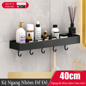 Kệ gia vị dán tường trong phòng bếp để đồ bằng nhôm cao cấp Kệ phòng tắm có khe thoát nước chống gỉ có kèm theo 5 móc treo