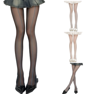 Womens Stretchable Sheer Tights With Vertical Striped Jacquard Detailing Pantyhose For Dance Gym And Casual Outfits