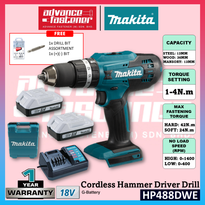 MAKITA HP488DWE / HP488DZ 18V (G-Battery) Cordless Driver Drill 13MM (1 ...