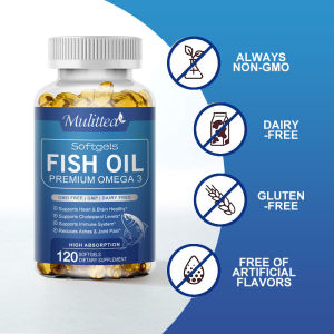 Mulittea Triple Strength Fish Oil 1000mg -  3 (EPA + DHA) - Heart in Eye & Cholesterol Support - Premium High-Concentration - 120 Softgels