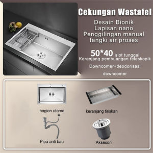 SUS 304 Wastafel Dapur Paket Lengkap Kitchen Sink Black Paket Kran Tarik Hitam/Perak