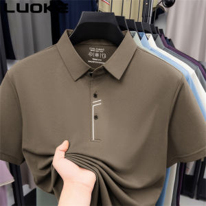 Mens solid color POLO plus size button cool short sleeved moisture wicking breathable quick drying clothes Luoke