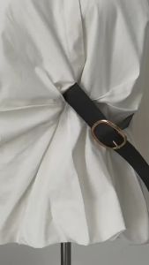 EAMผู้หญิงจีบสีขาวหัวเข็มขัดขนาดใหญ่Elegantเสื้อใหม่เสื้อแขนยาวแฟชั่นฤดูใบไม้ผลิฤดูใบไม้ร่วง 2025 7AB6480