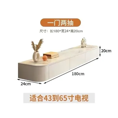 [CozyNest ]Arc-shaped Marble Solid Wood Wall Mounted Cabinet Kabinet Tv Almari / Rak Gantung Rock Panel TV Cabinet