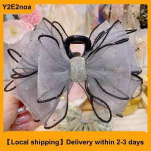 【Local shipping】 Korean Style Mesh Bow Rhinestone Hair Claw Vintage Elegant Hair Clamp Hairpin Shark Clips For Women Fashion Hair Accessories