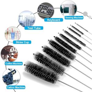 10Pcs/set Nylon Tube & Bottle Cleaning Brush Set Reusable + Convenient Design Durable + Scratch-Free Clean for Bottle/Pipe/Eye Glass/Jewelry/Cell Phone