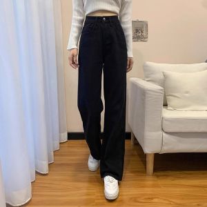 Mom jeans female high-waist Korean version loose and thin wide-leg pants baggy Jeans