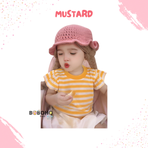 BOBOHO - ATASAN KAOS RUFFLE STRIPE BAYI DAN ANAK PEREMPUAN / KAOS MOTIF SALUR LOKAL ANAK PEREMPUAN GAYA CASUAL
