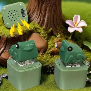 DEREKA Fingertip Button Croaking Frog Duck Keychain With LED Light Plastic Frog Croaking Fidget Toy Pendant Rechargeable Keyboard Sound Keyring Office Leisure Entertainment