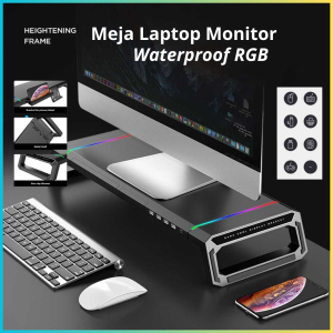 TERLARIS PENGIRIMAN CEPAT COD ICE COOREL Meja Laptop Monitor Stand Waterproof RGB with 4 USB 2.0/MEJA LAPTOP lipat portable minimalis modern multifungsi laci ada kipasnya warna warni rgb canggih murah /stand laaptop gaming aluminium stainless
