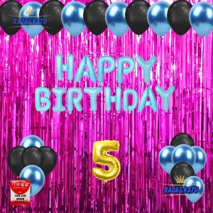 Paket Dekorasi Pesta Balon Happy Birthday Biru Set Dekor Ulang Tahun Tirai Pink Tua Simple