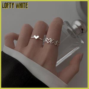 Lofty White แหวนแฟชั่นรูปหัวใจกลวงแหวนทรงเรขาคณิตบุคลิกภาพแหวนเปิดเฉพาะนิ้วชี้แหวนแฟชั่นสำหรับเป็นของขวัญ