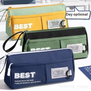 FDGFGG Canvas 2 Layers Pencil Case Dirt Resistant Organizer Zipper Pen Bag Pencil Pouch Simple Triangular Pencil Case Stationery Storage