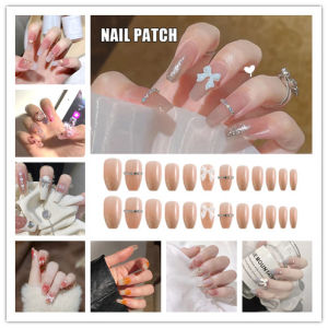 [Hàng mới về] Set 24 Móng Tay Giả dài trong suốt đính nơ đá Gắn Nơ Xinh Xắn Thời Trang Cá Tính Cho Nữ móng giả đính nơ Kèm Keo Dán