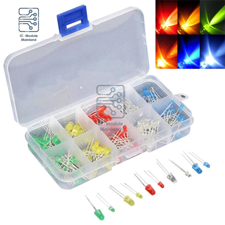 【HOT SALE】 100/200 Pcs Ultra Bright 3MM 5 Colors Led Bulb Lamp Box ...