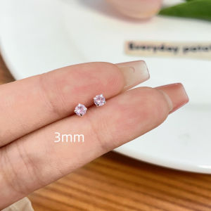 Ready Stock S925 Fashion Cartilage Ear Stud Pink Zircon Earrings Piercing Jewelry