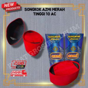 Songkok Nasional Merah Peci Kopiah Songkok Azmi Polos AC Tinggi 10 cm Kualitas Premium