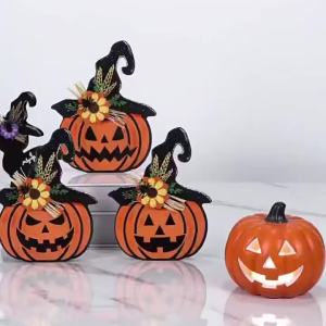 Popular Halloween wooden pumpkin ghost and black cat ornaments Holiday decorations for the rooms tabletop Wooden crafts