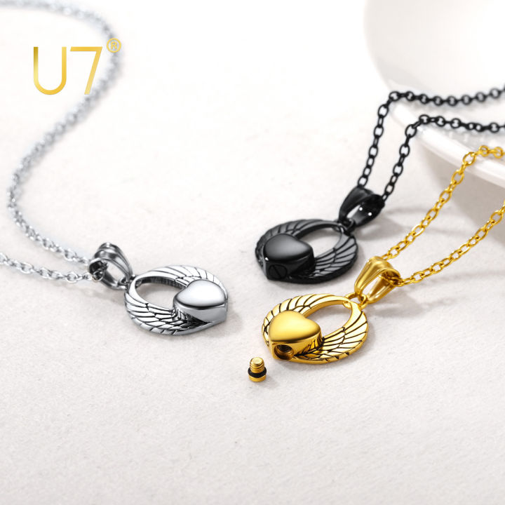 U7 Ashes Urn Necklace Cremation Jewelry for Men Women Heart