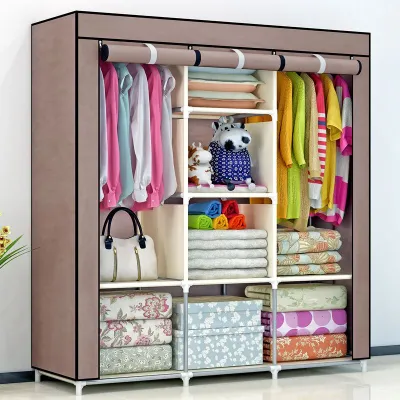 LG Lemari Baju Multifungsi Dengan Tempat Gantungan Baju Dan Penutup Debu Lemari Portable Lemari Pakaian 3 Sisi polos