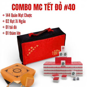 Bộ Mạt Chược Tết Đỏ Size #30/#40 - Đồ Chơi Mahjong Nhựa Melamine cao cấp 144 chi tiết.