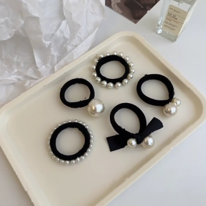 5Pcs Đàn Hồi Dây Buộc Tóc Cho Nữ Cô Gái Đàn Hồi ngọc trai nhân tạo băng đô Băng cao su Tóc Vòng Tròn Cho Mặc Giản Dị