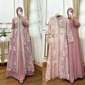 Amora Dress Outer Brukat Modern Gamis Pesta Kondangan Wanita Dewasa Mewah Elegan Terbaru 2025 Simple Gamis Lebaran Wanita Muslim Jumbo Viral Terlaris
