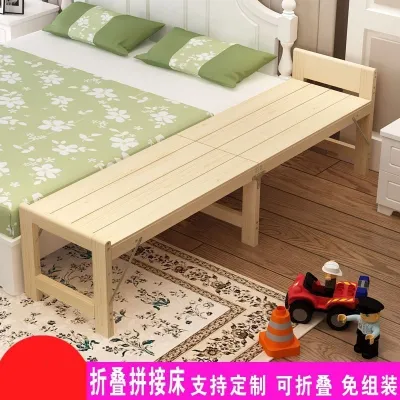 Solid wood splicing folding bed widened single bed childrens small bed with guardrail lunch bed lengthened widened folding wooden bed