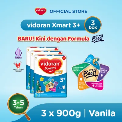 vidoran Xmart 3+ Vanilla 900gr Susu Formula Pertumbuhan Anak 3-5 Tahun - 3 box (Exp : 07.2027)