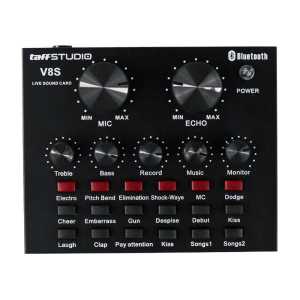 TaffSTUDIO Bluetooth Audio USB External Soundcard Live Recording Studio Sound Multi-Fungsi Komputer Android Mixer V8S - TFSK07BK