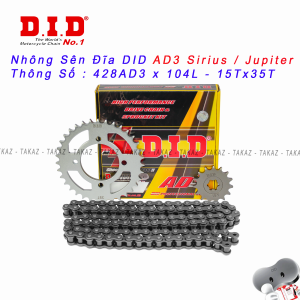 Sên Nhông Đĩa D.I.D DXN 9 Ly Dùng Cho Xe Sirius RC New  428AD3 104L - 15T x 35T CHÚ Ý ĐỔI MẪU MỚI LÀ DXN SÊN MỎNG HƠN TIÊT KIỆM XĂNG NHẸ XE