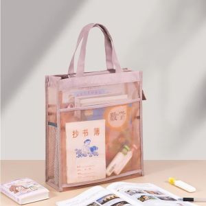MAJESTICX 1pcs Transparent Book Storage Bag with Handle Large Capacity File Folders Organizer INS Simplicity Zipper Document Bag School Office Supplies