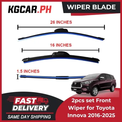 Toyota Innova Banana Type Wiper Blade (26 + 16 Inch Set) 2016 2017 2018 2019 2020 2021 2022 – Frameless Aero Wiper Blades Set