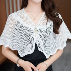 GTRBFDS Breathable Knitted Shawl Multicolor Short Thin Coat Cloak Women Tops Women