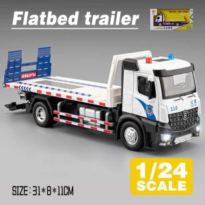 LEO 1:24 Electric Flatbed Trailer Diecast Model Car Alloy Cars Toys Collection Gift For Kids Boy Girl