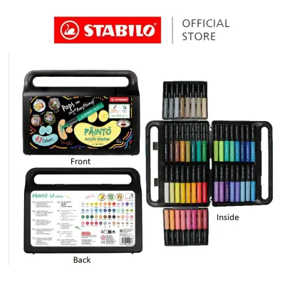 STABILO PAINTO Acrylic Marker Pen | Water-Based Paint Marker | 2–3mm Bullet Tip | Multi-Surface Acrylic Paint Pen for Wood Glass Rock Canvas Paper & Ceramic | 12/24/48 Colours