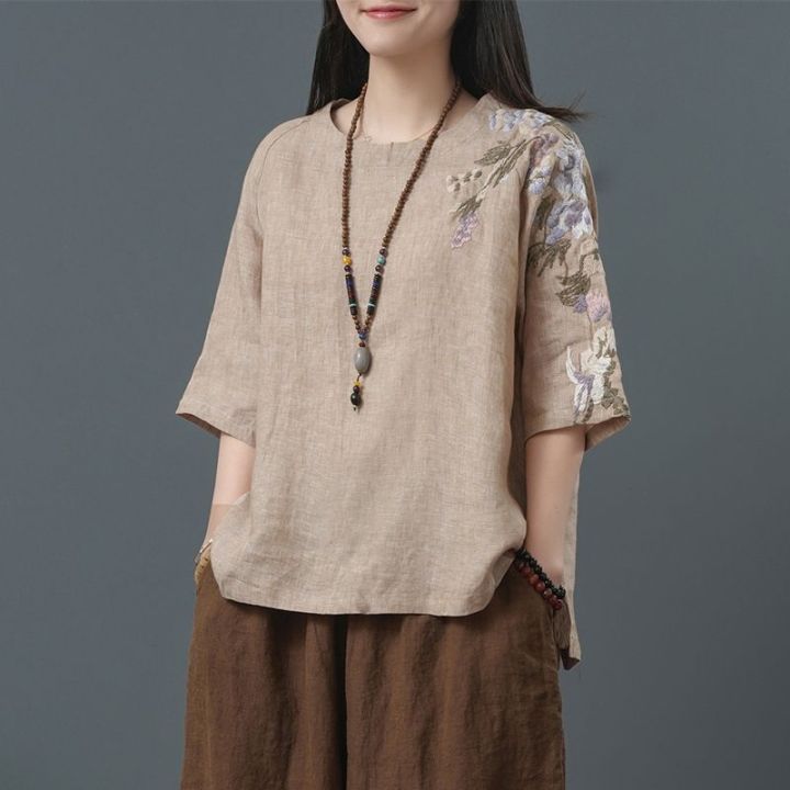 Summer Casual Cotton Linen Dress For Women Linen Pullover Shirt