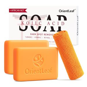 Xà phòng chứa axit kojic ORIENTLEAF xà phòng nghệ dùng để làm mờ các vết thâm nám hộp 3 bánh. Hương cam quýt tươi mát dịu nhẹ phù hợp để rửa mặt và toàn thân có chứa vitamin C bơ hạt mỡ và retinol thích hợp làm quà tặng cho phụ nữ.