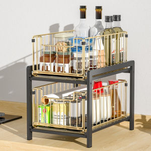 SG Stock Under Sink Pull Out Organizer Shelf For Kitchen Removable Slide-Out Tray Adjustable Kitchen Cabinet Storage Box