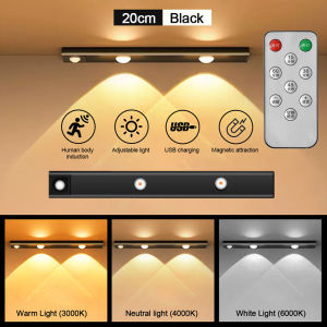 【Free Shipping】60CM 3-Color Dimming Kitchen Cabinet Light with Remote Control Wireless Motion Sensor Led Cat Eye Light Strip Night Light USB Rechargeable Ultra Thin Clasp Wardrobe Lamp for Room Closet Bedside Decorative lighting体感应夜灯橱柜灯