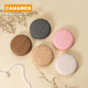 【CANAMEK】 Mini Vintage Makeup Mirror Wood Grain PU Folding Mirror Round Compact Travel Makeup Mirror Portable Pocket Mirror Elegant Gift